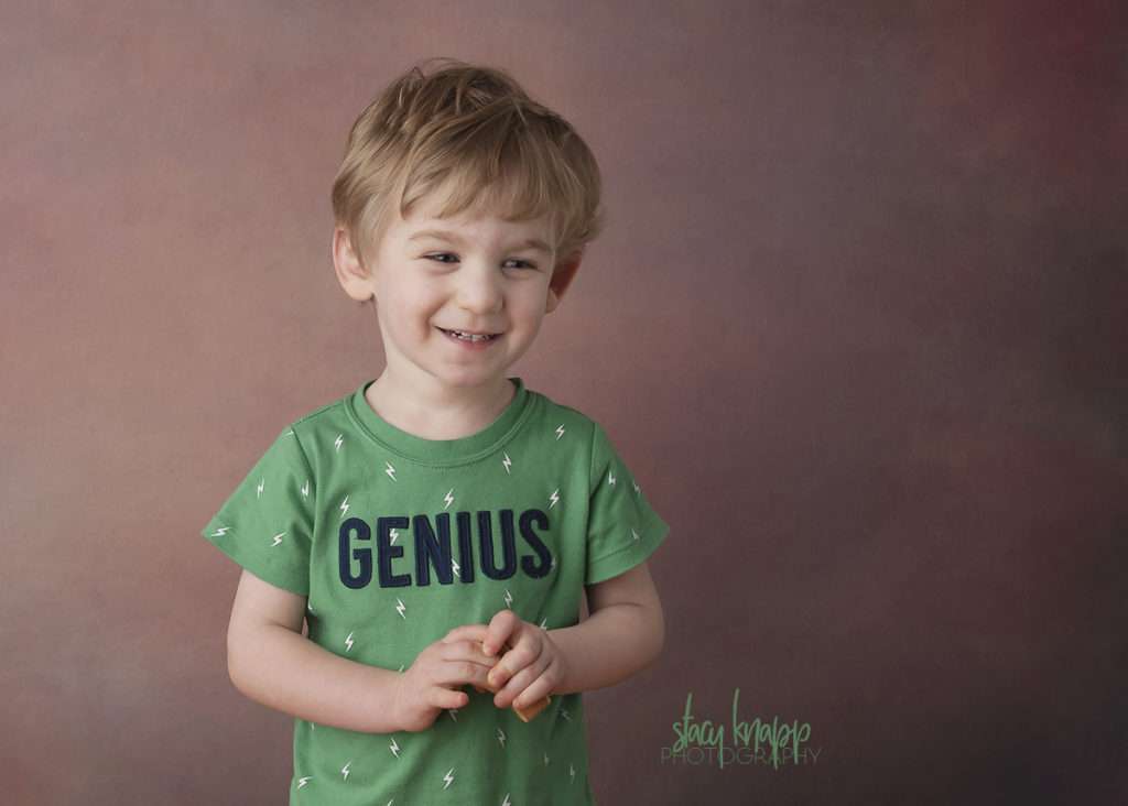 Toddler boy photo in genius t-shirt