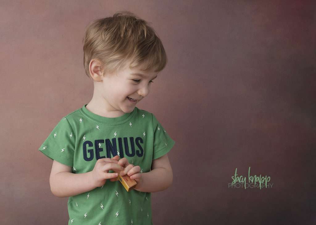 Toddler boy photo in genius t-shirt