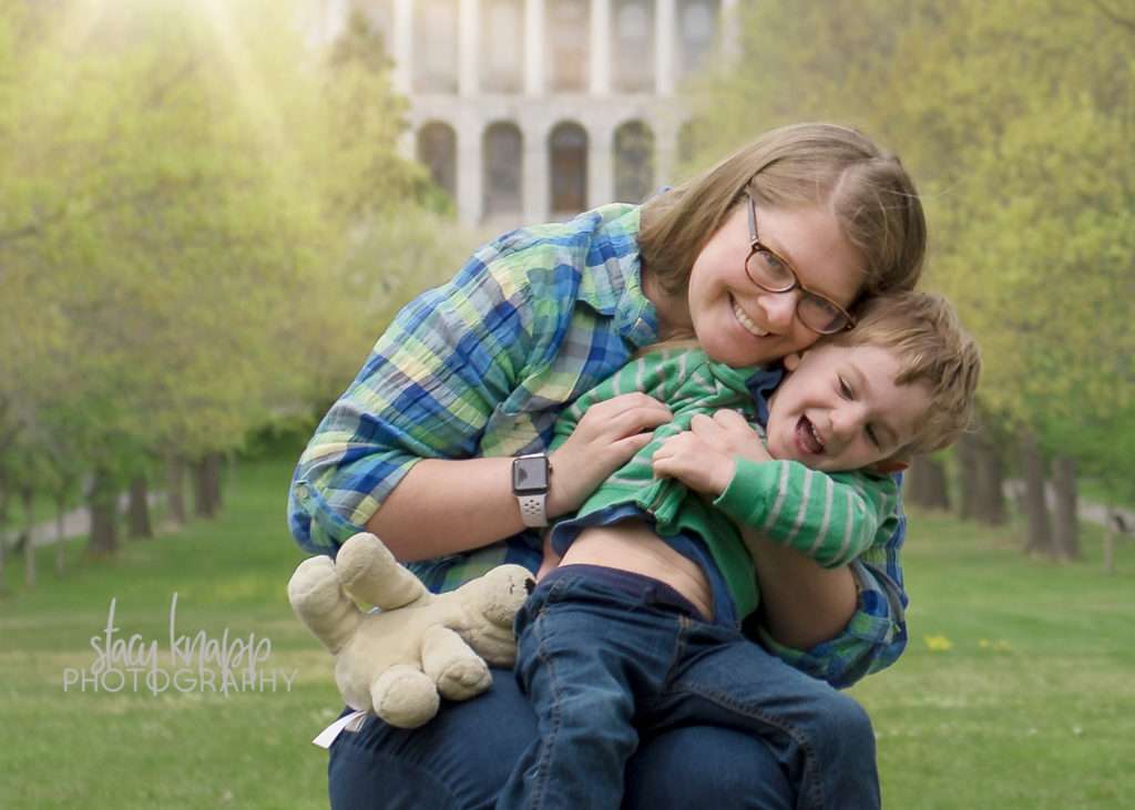 Mother and son photographed in Capital Park in Augusta, Maine