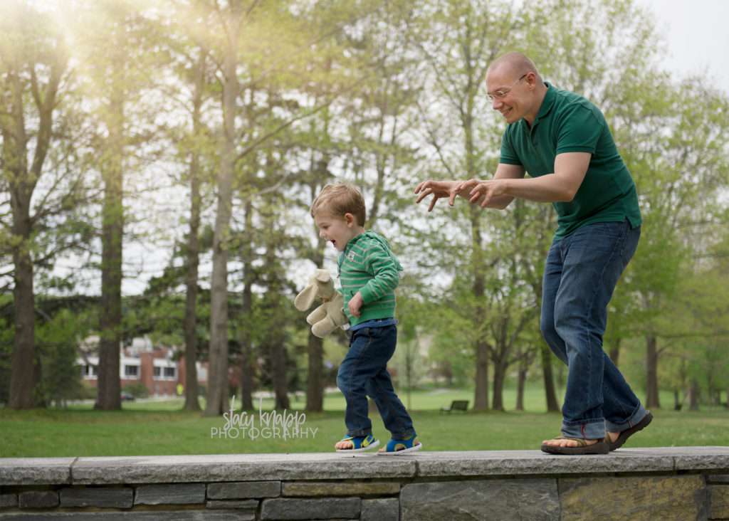 Father and son photographed in Capital Park in Augusta, Maine