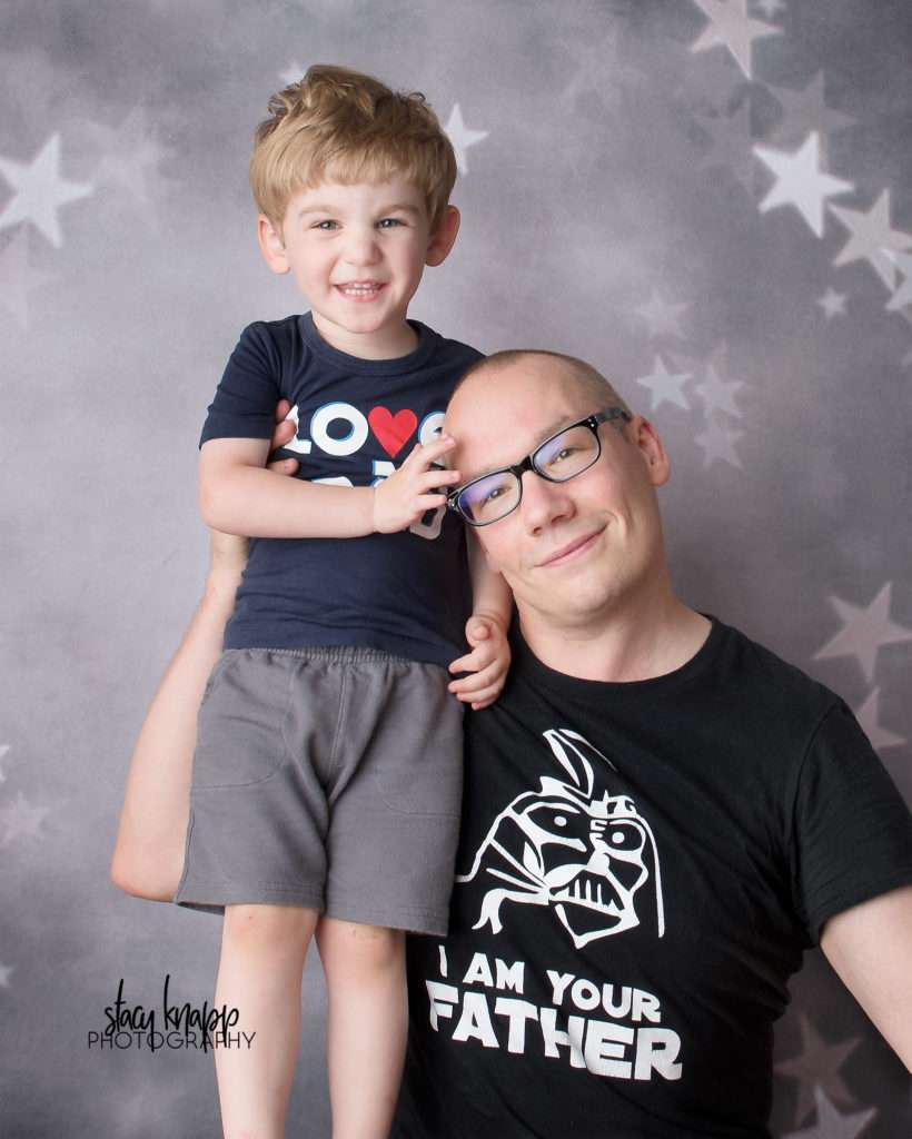 Father and son photographed wearing I heart dad t-shirt and I am your father t-shirt