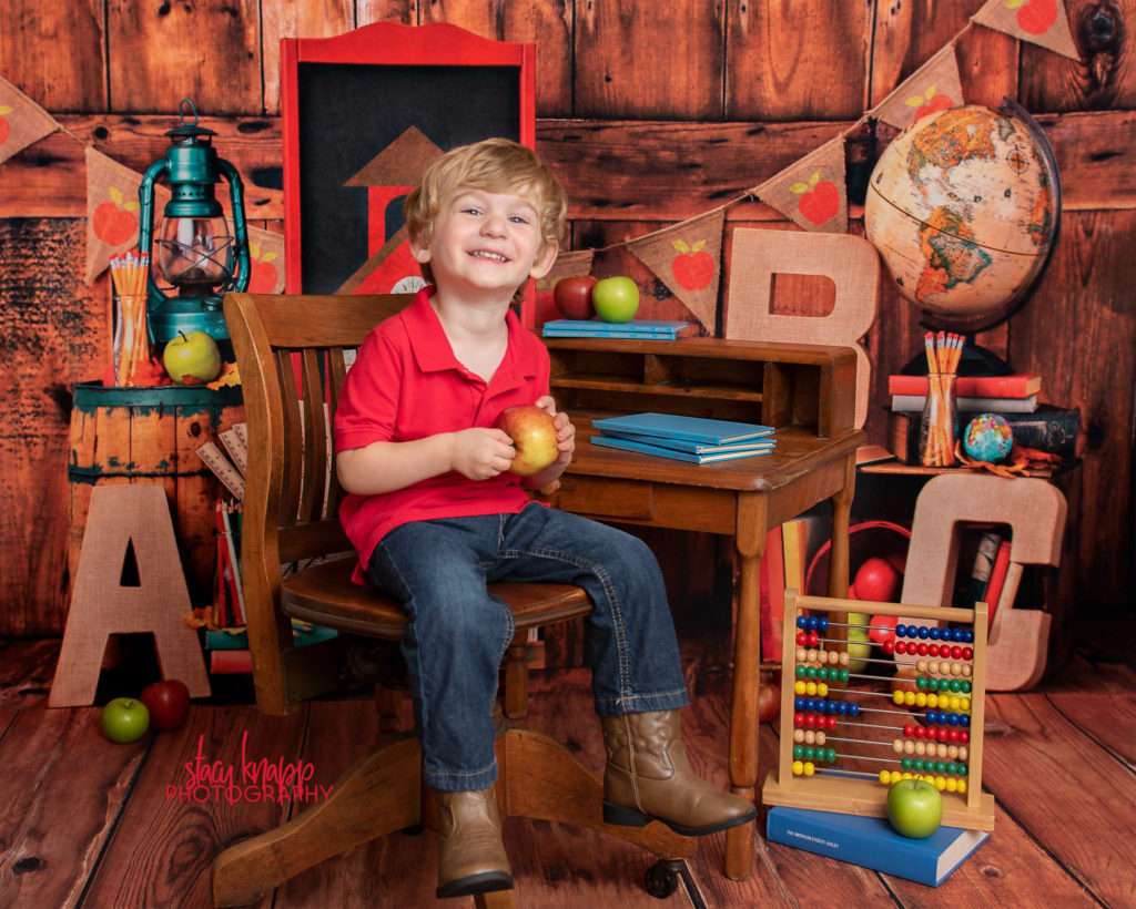 Back to school photograph of toddler boy