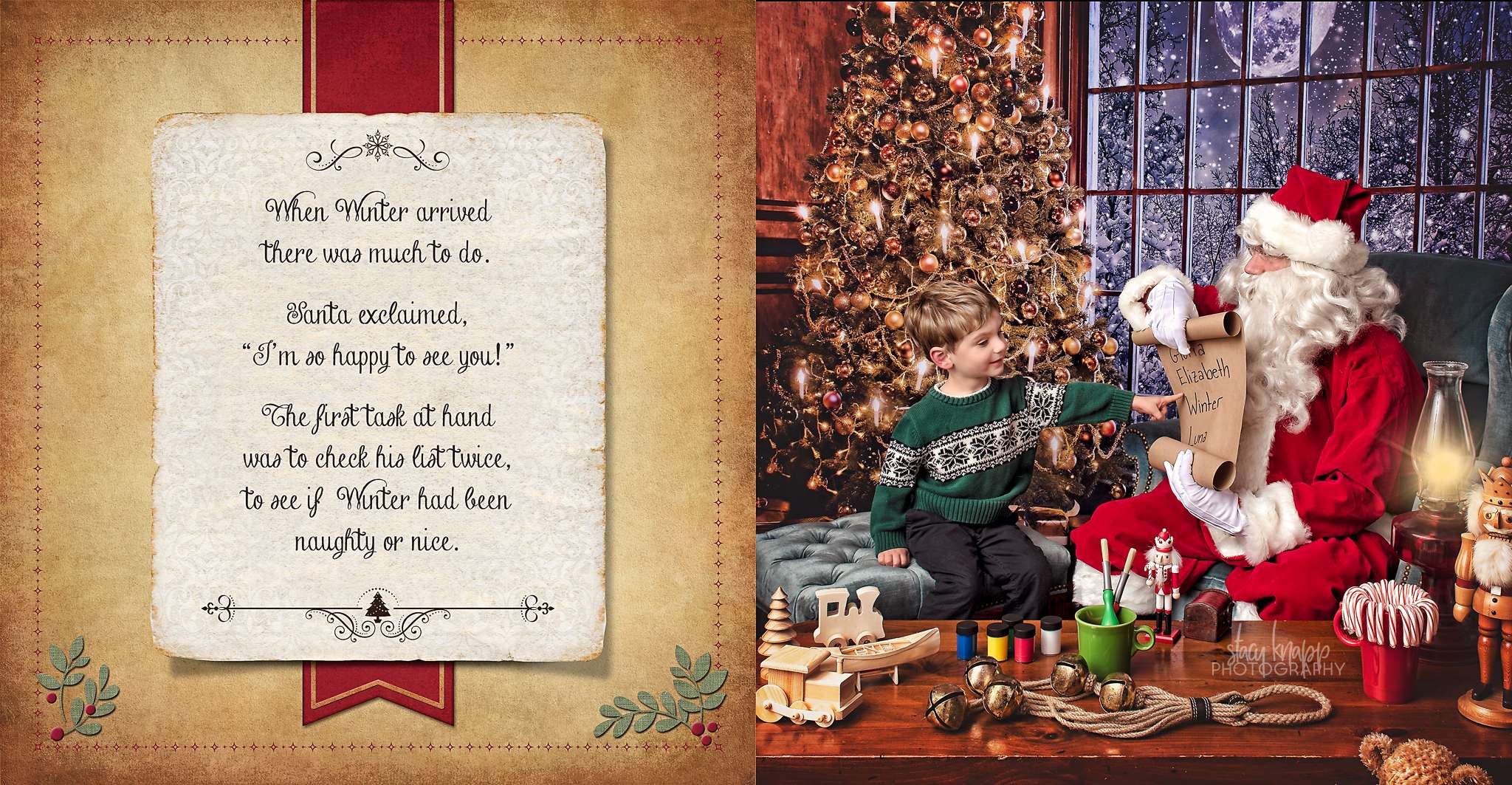 Santa with little boy storybook image