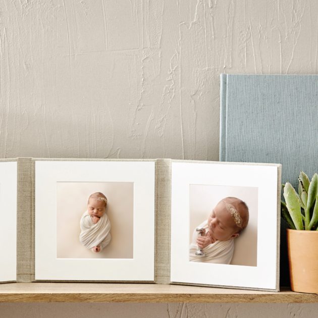 This is a photo of a triple-image folio, and heirloom product offered for photos captured by Maine photographer Stacy Knapp Photography.