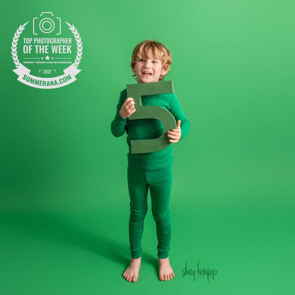 Photo of Maine five-year-old boy photograph in green